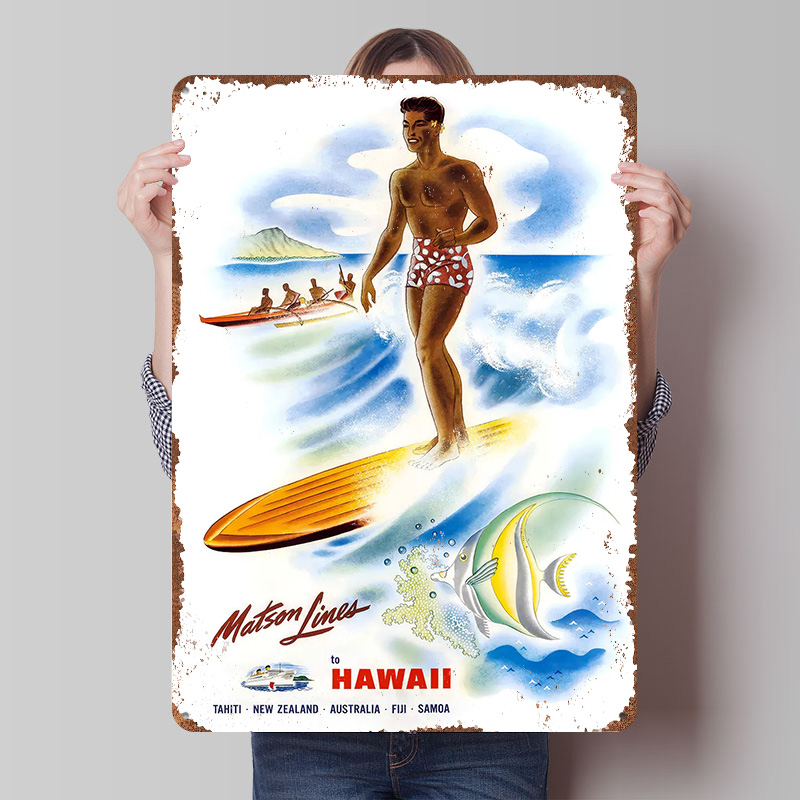 Travel Accessories Hawaii - لافتة سفر عتيقة لخطوط ماتسون هاواي،