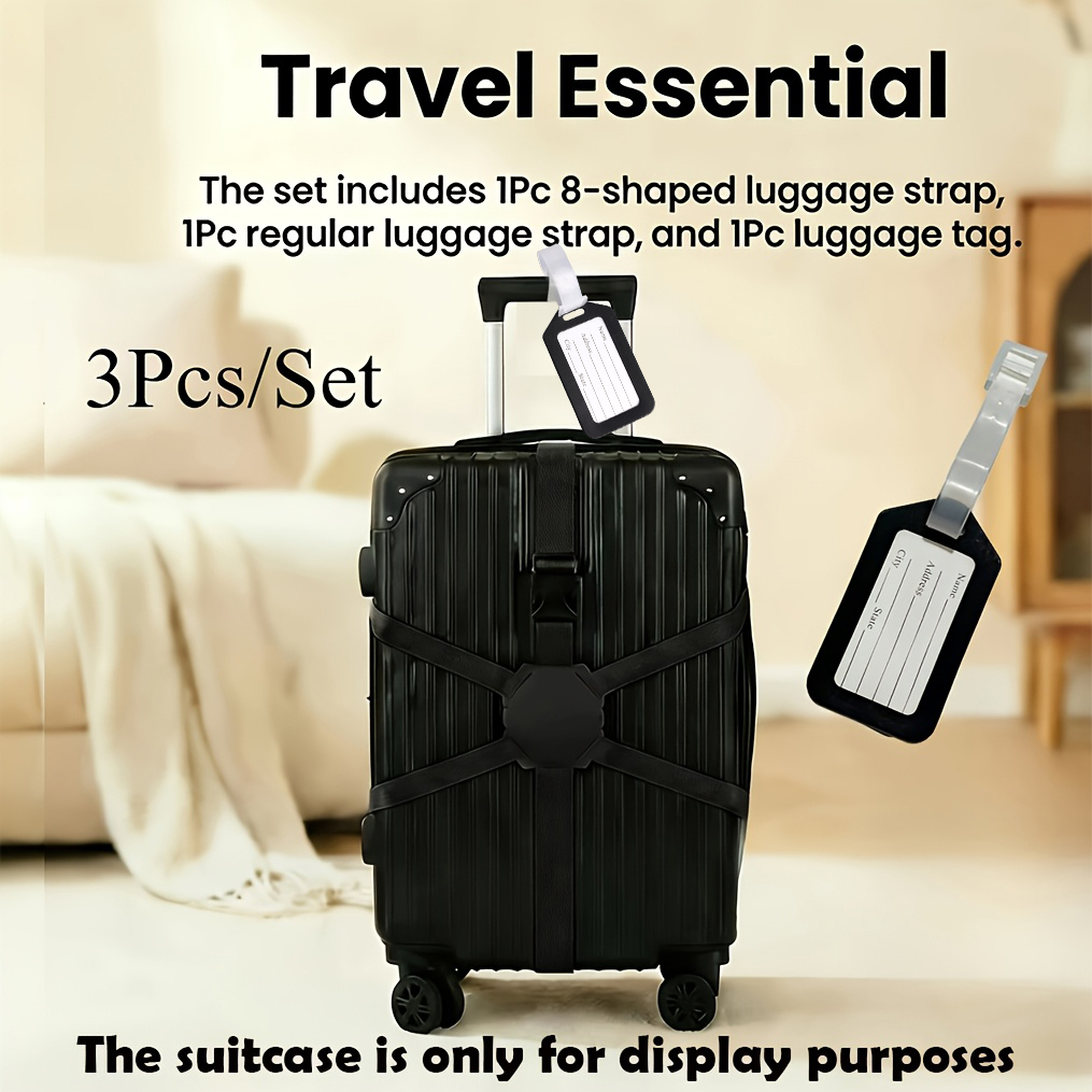 Travel Accessories Luggage Straps - طقم من 3 قطع (حزامان للأمتعة