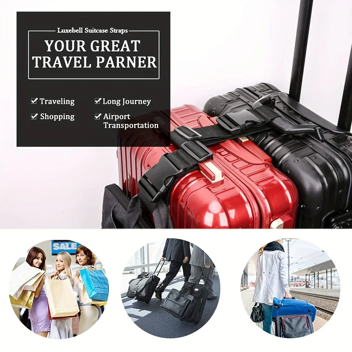 حزام أمتعة بسيط قابل للتعديل،  - مراجعة Travel Accessories Luggage Straps وسعره