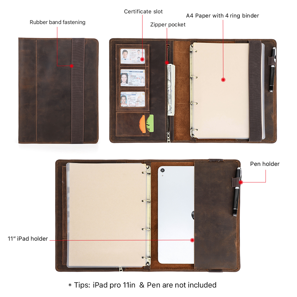 غطاء جلدي فاخر دفتر A4 ، محفظة - مراجعة Travel Journal Accessories وسعره